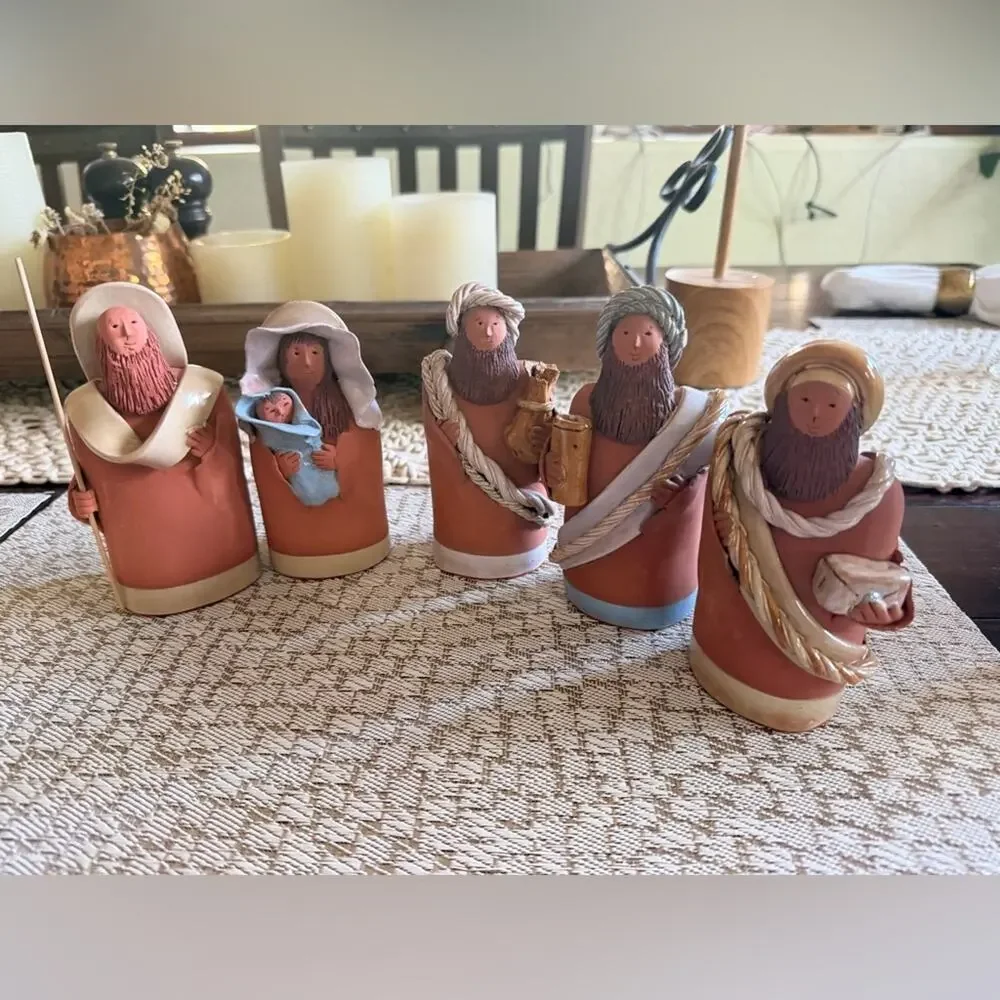 Vintage Artisan nativity set terracotta 5 pcs